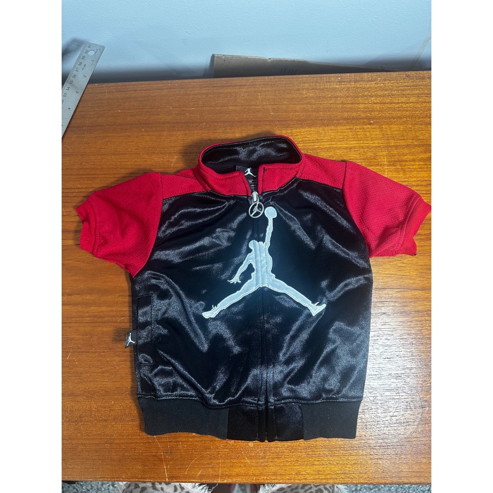 Jordan Brand Infant Black Red Satin Jumpman Short Sleeve Track Jacket 6/9M